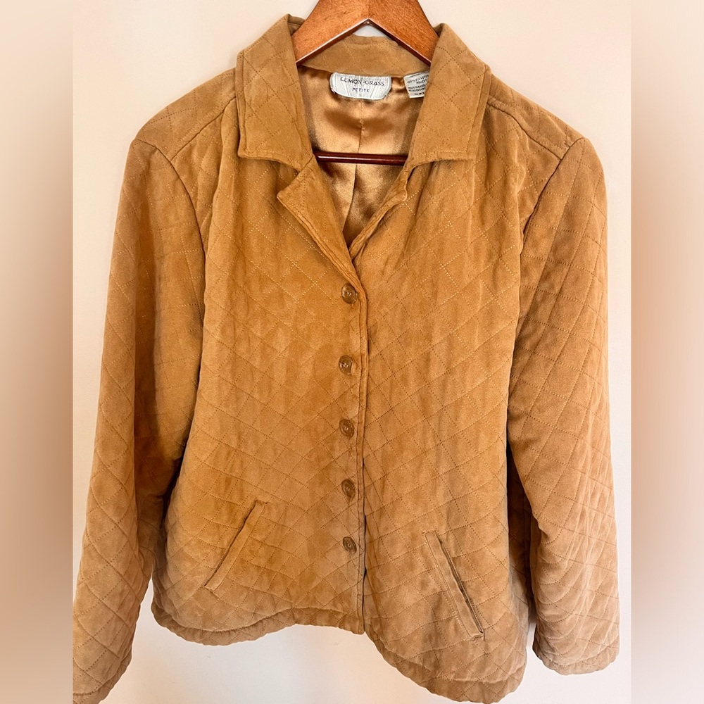 Lemongrass Petite quilted microfiber button front lined barn jacket blazer P/L